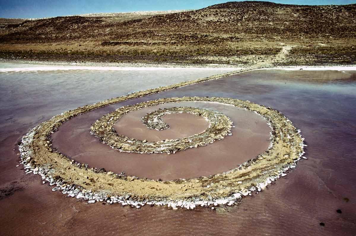 Robert Smithson's Spiral Jetty photographed from the air.