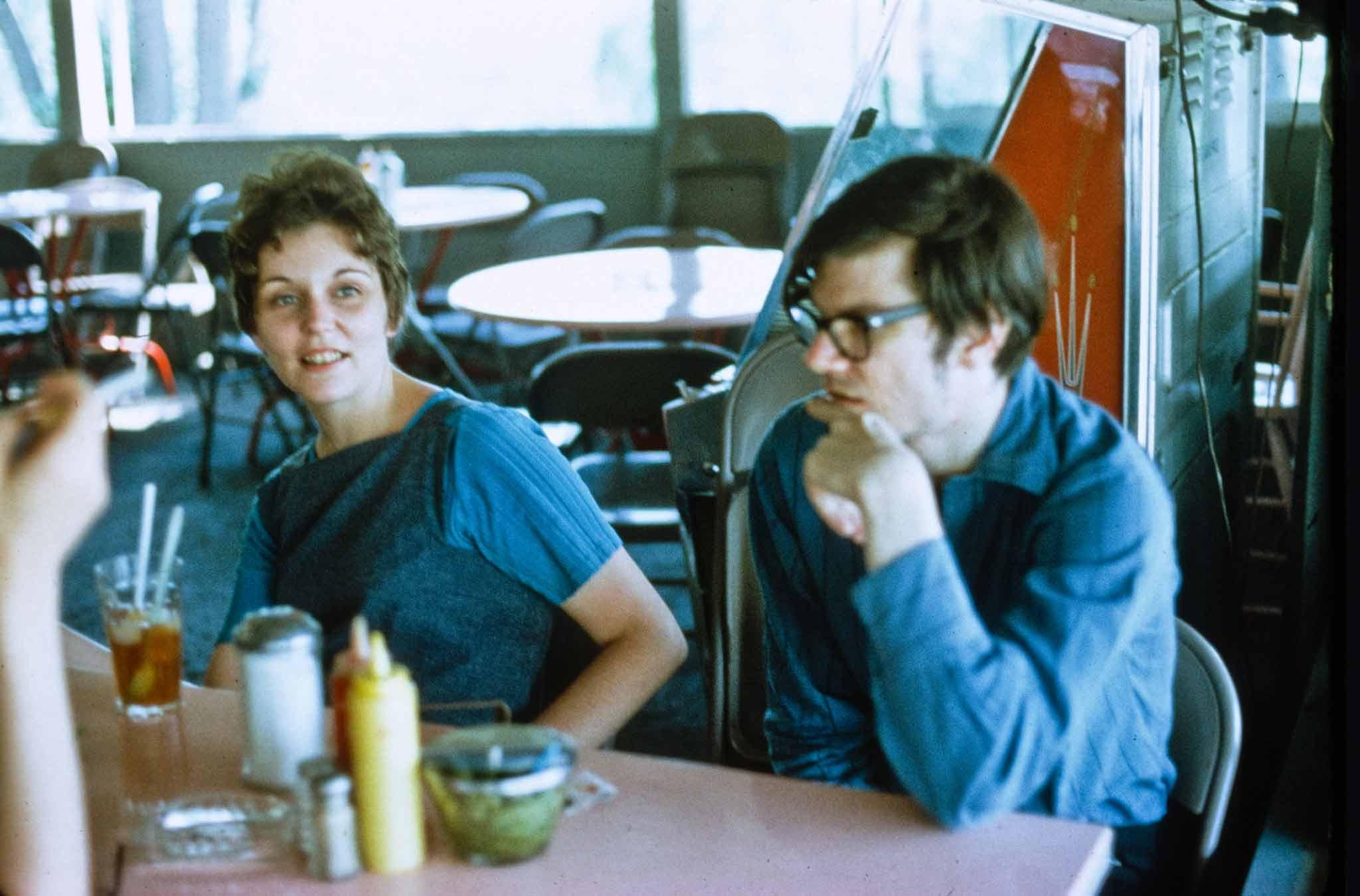 Holt and Smithson in a diner on a trip to a slate quarry in New Jersey. 