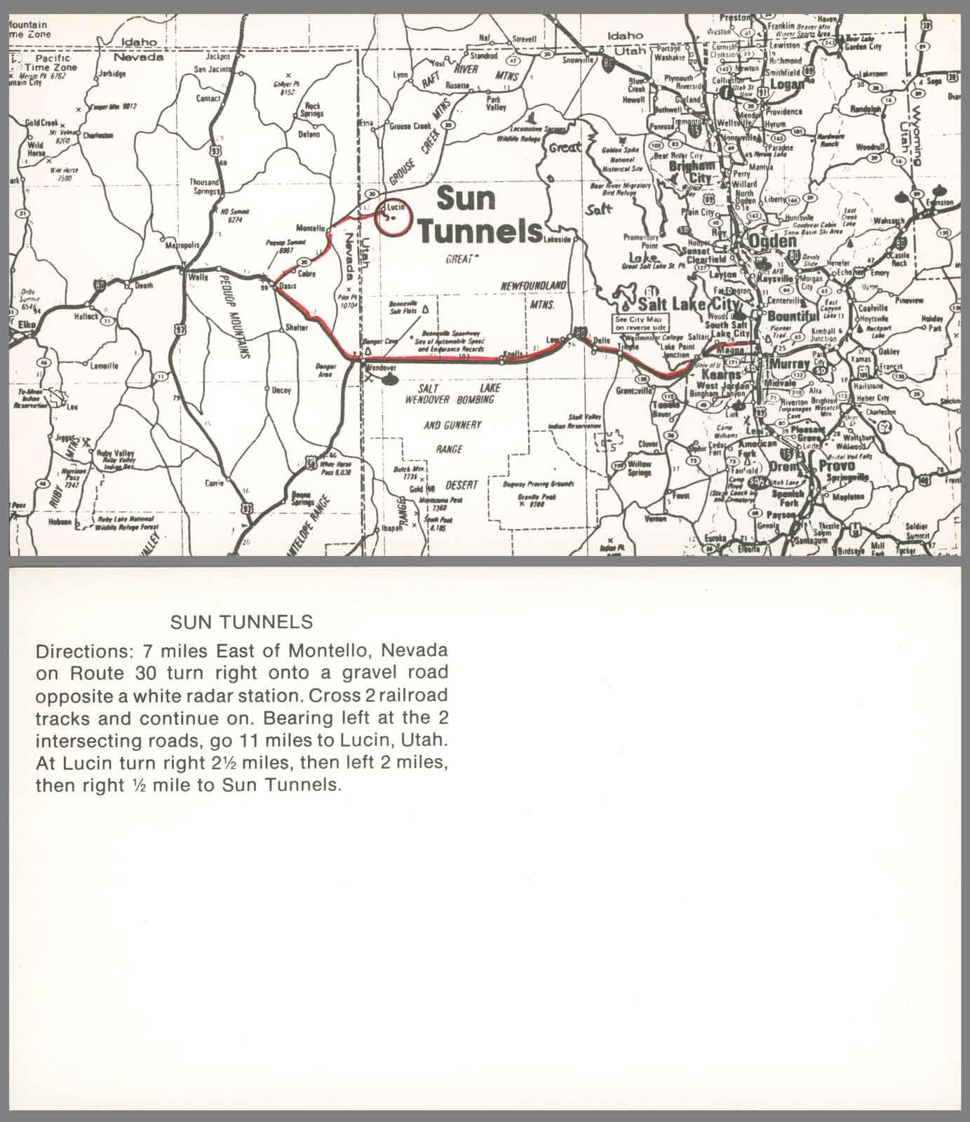 A map postcard invitation to Sun Tunnels.