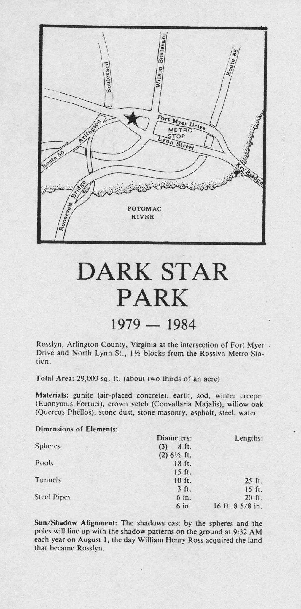 Informational brochure on Nancy Holt's Dark Star Park (1979-84)